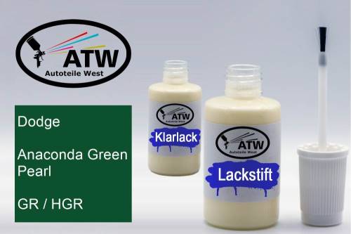 Dodge, Anaconda Green Pearl, GR / HGR: 20ml Lackstift + 20ml Klarlack - Set, von ATW Autoteile West.